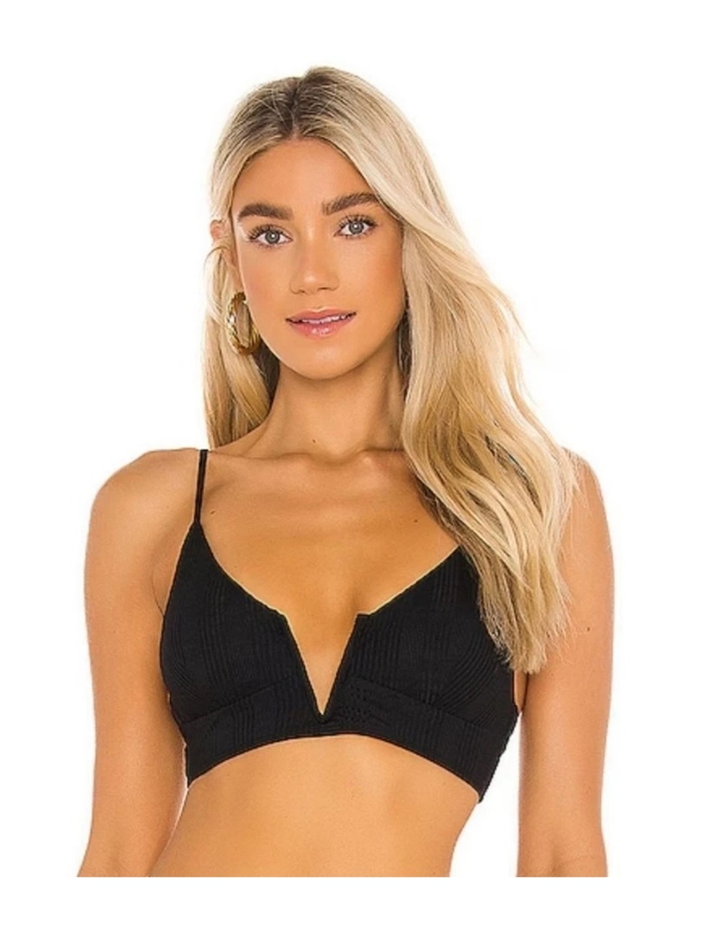 L*SPACE Siren Ribbed Bikini Top Black Size Small NWT Strappy Swim Top